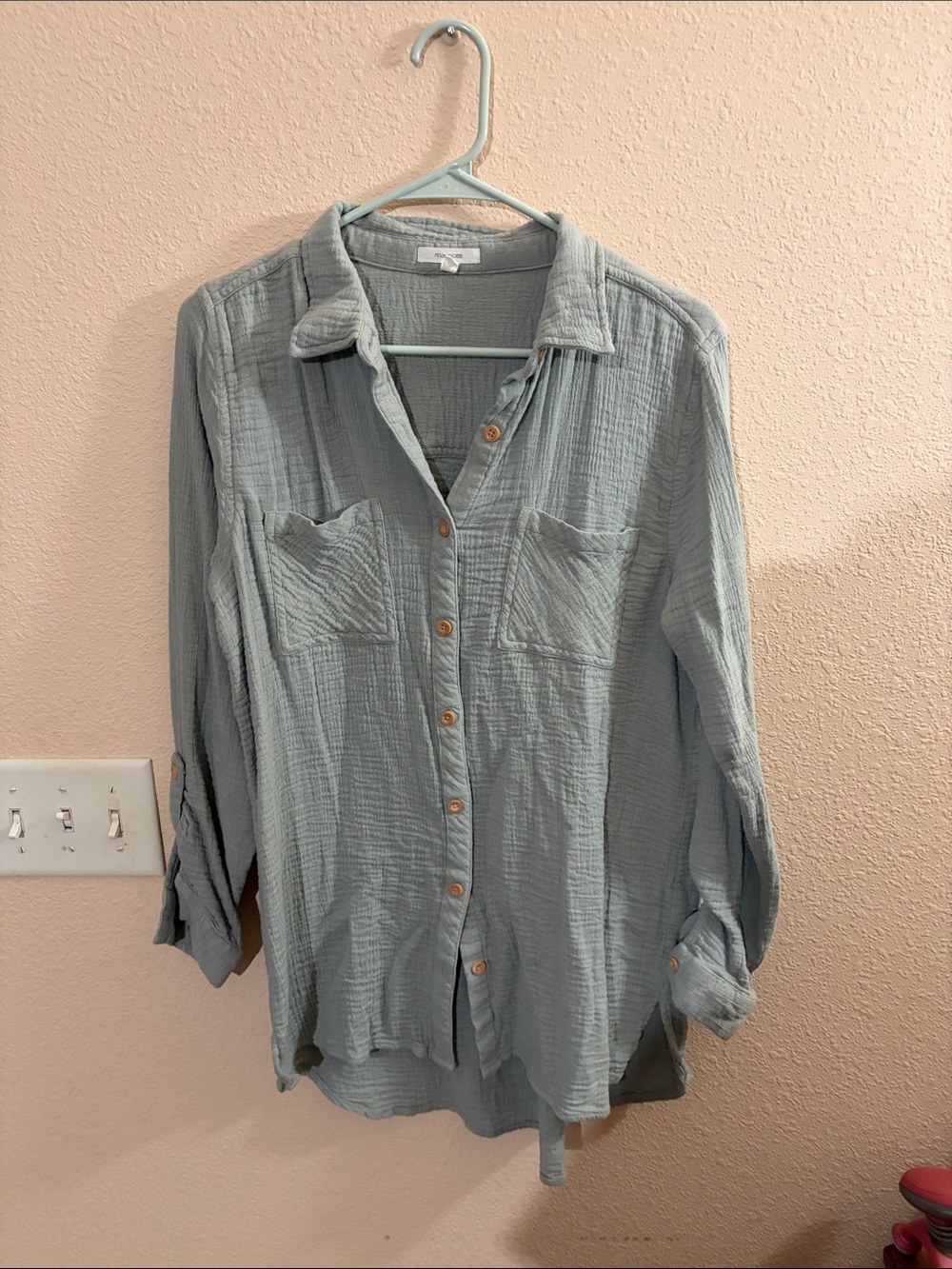 Maurice’s Light Blue/Gray Button-Up Gauze Shirt